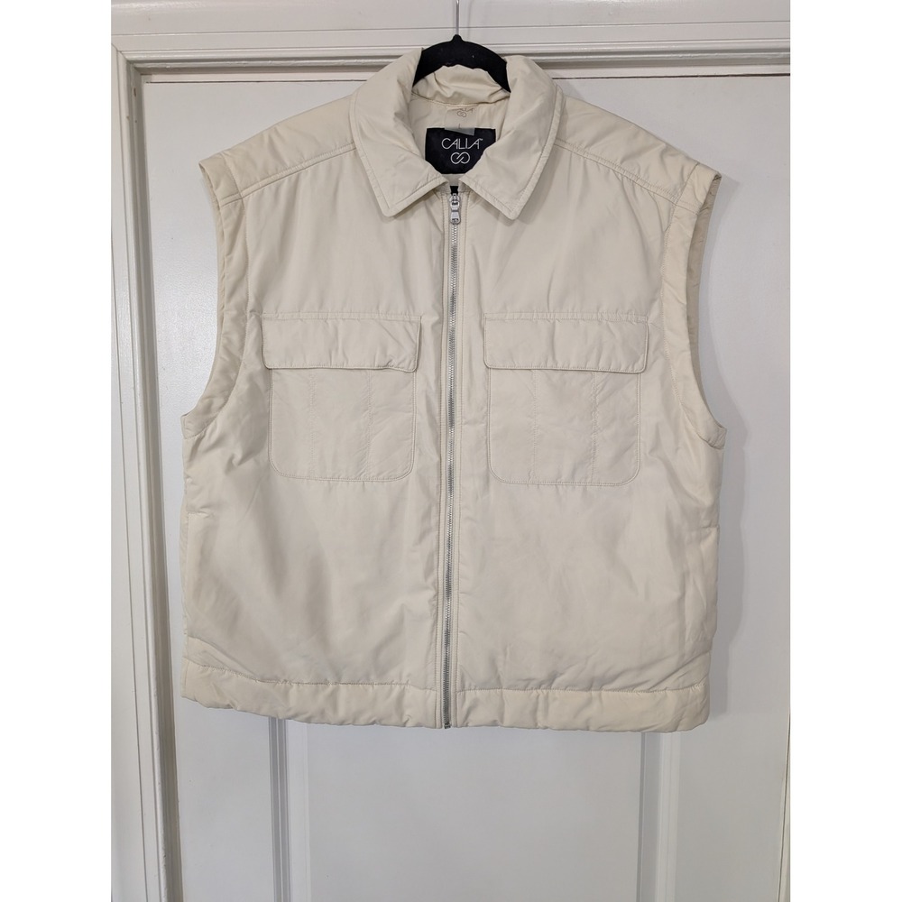 CALIA Women's Cream Puffer Vest Full Zip Pockets large minimalist athletic